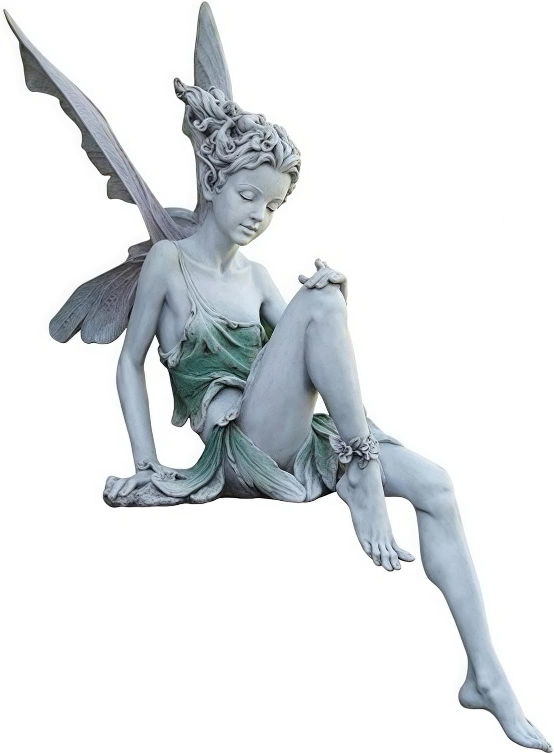 Fairy Garden Figurines,White Resin Flower Fairy Statue | sitting fairy statue.Weather-resistant design,great outdoor sculpture for garden,yard and landscape decoration