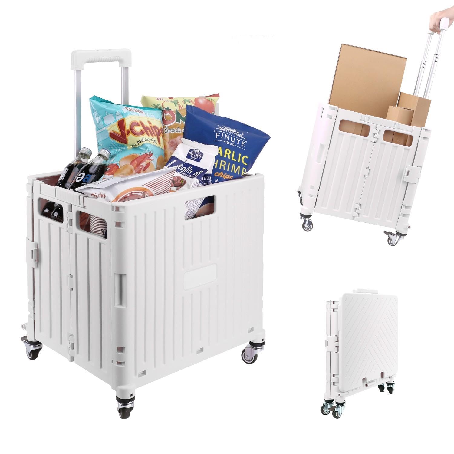 Foldable Shopping Trolley Cart | Lightweight & Durable with Adjustable Handle | Smooth-Rolling 4-Wheel Design | Portable Collapsible Crate for Groceries & More