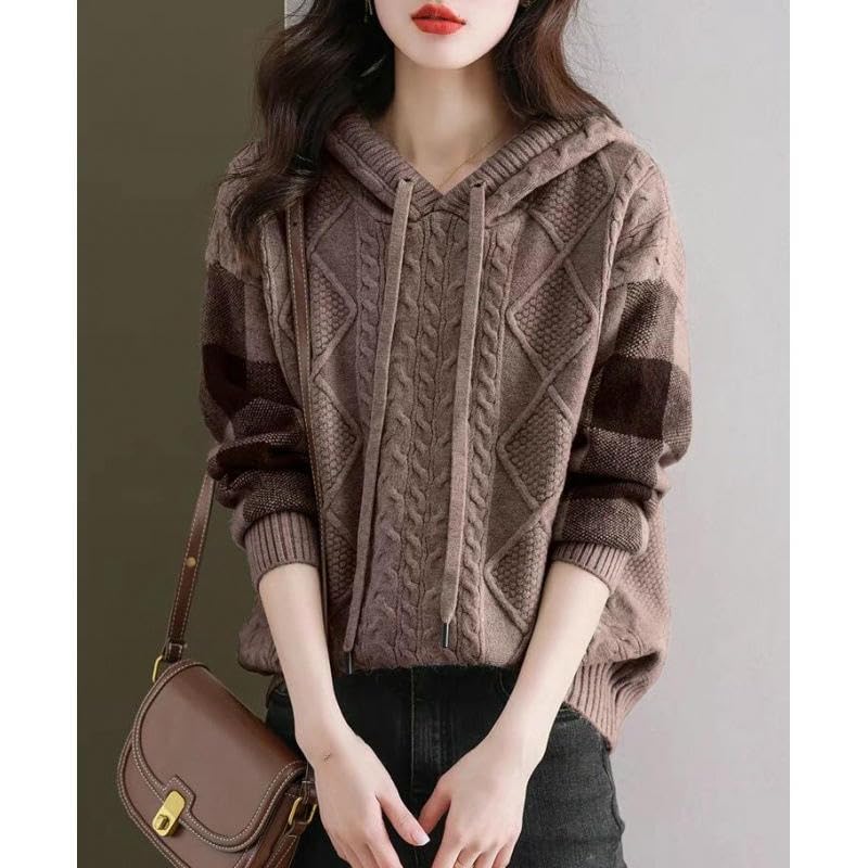 Suéter de punto de manga larga jersey casual con capucha ropa de invierno mujer 6