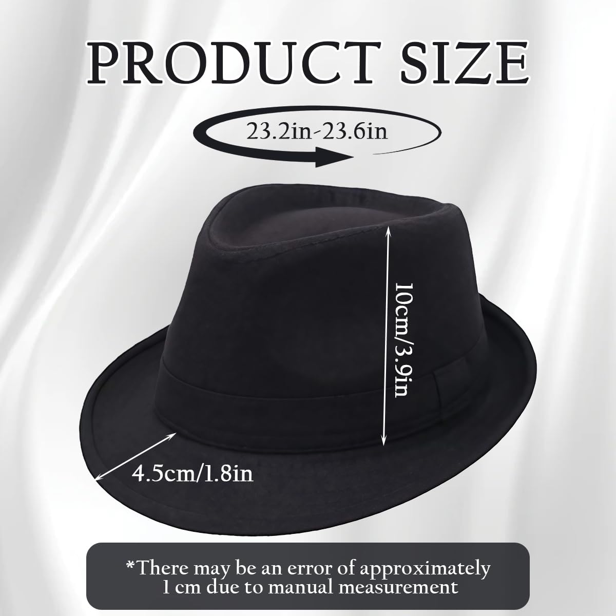 Happyupcity - Sombrero negro estructurado para hombre tipo Gangster Trilby Fedora Jazz, estilo Floppy Panama Gentleman, sombrero plano