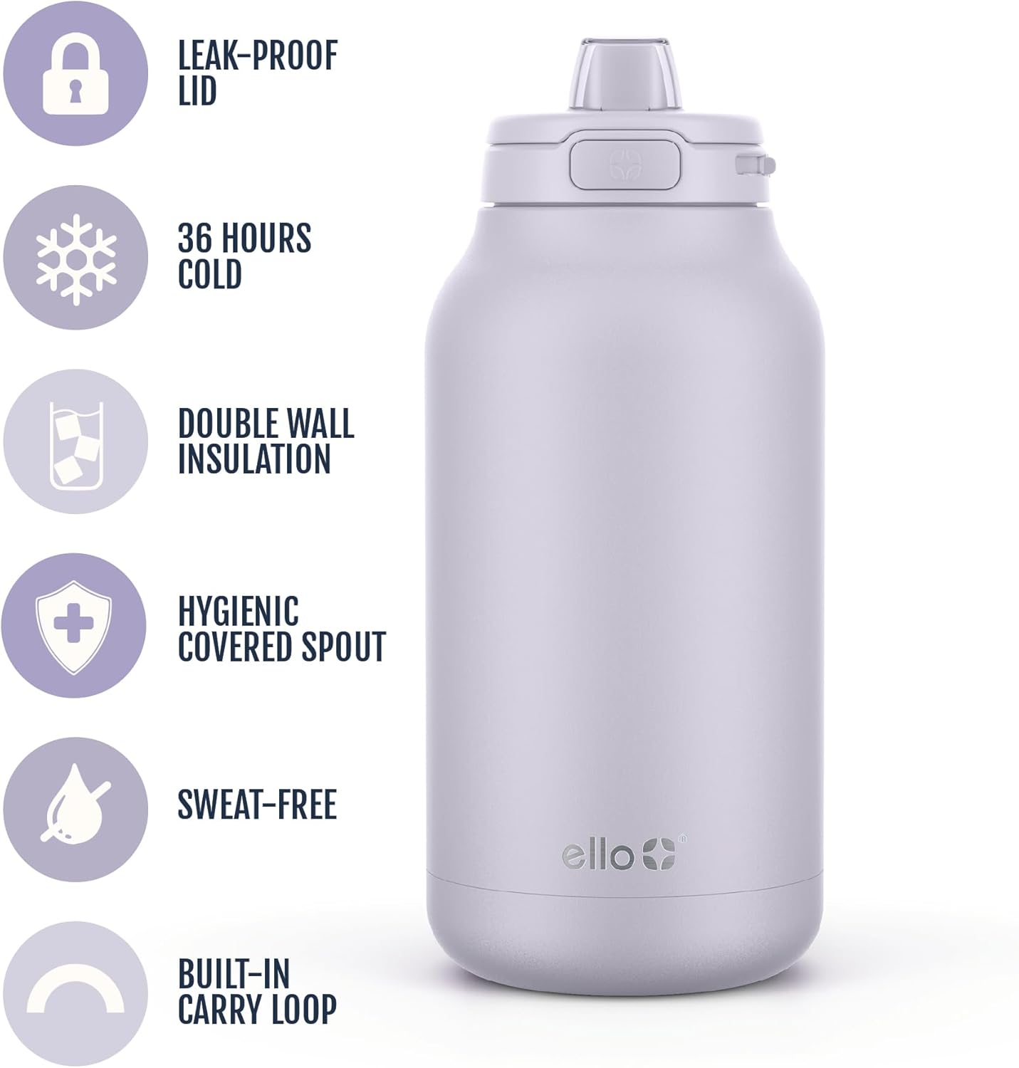 Ello Hydra 64oz Half Gallon Vacuum Insulated Stainless Steel Jug with Locking