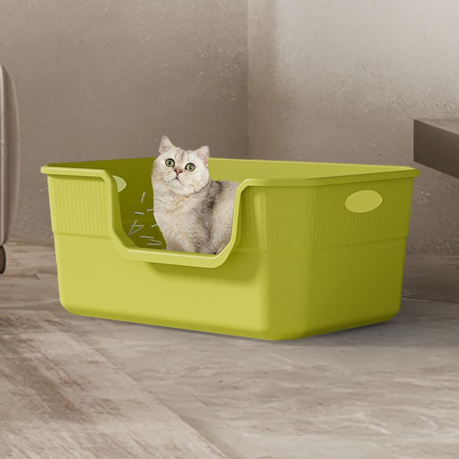 Colcolo Offene Katzentoilette, extra große, leicht zu reinigende, 24 cm hohe Bettpfanne für Katzen im Innenbereich, Sandkasten, Grün