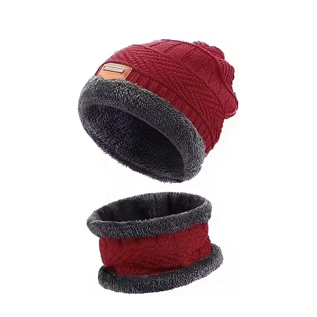 Winter Beanie Hat with Neck Warmer,Knit Cap with Fleece Lining, Warm Face Cover Set |Hat Scarf Set Warm Knit Thick Fleece Lined Winter Cap Neck Warmer for Men Women (Mahroon) pack-2-image-27