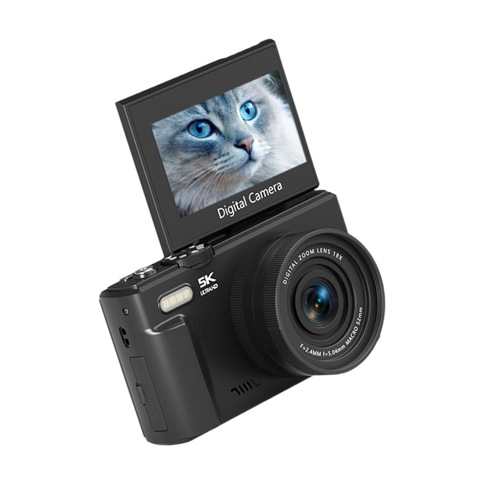 Fotocamera Vlog 5K 75MP Con Schermo da 3 pollici 180 ° Zoom 18X WiFi e messa a fuoco automatica Luce integrata per principianti Zoom WiFi Vlog Camera