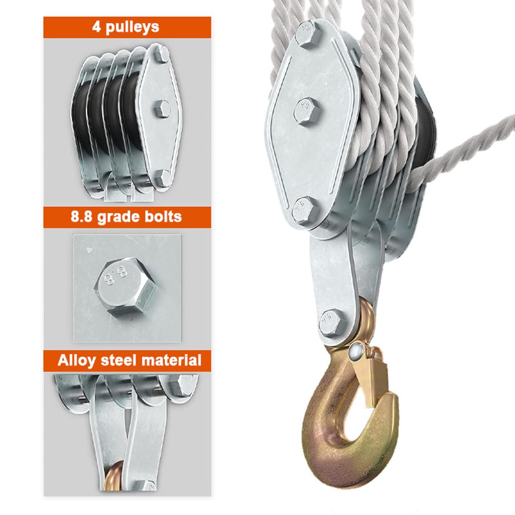 270 ° drehbare Seilrolle mit Haken aus Zinklegierung, Schwerlast-Polyethylen-Handkran, manuelles Hebegerät für Klimaanlagen-Installation, zuverlässiges Hebewerkzeug