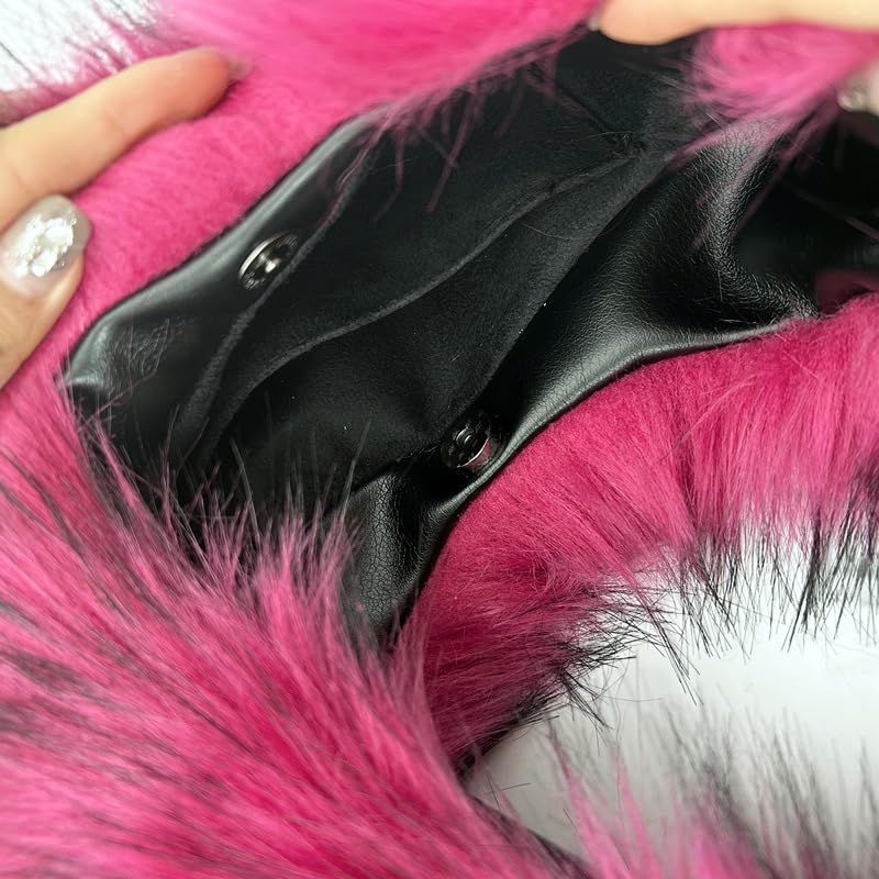 Image of Faux Fur Hobo Shoulder Bag for Women - Large Cute Fluffy Tote Plush Handbag Y2K Furry Purse
