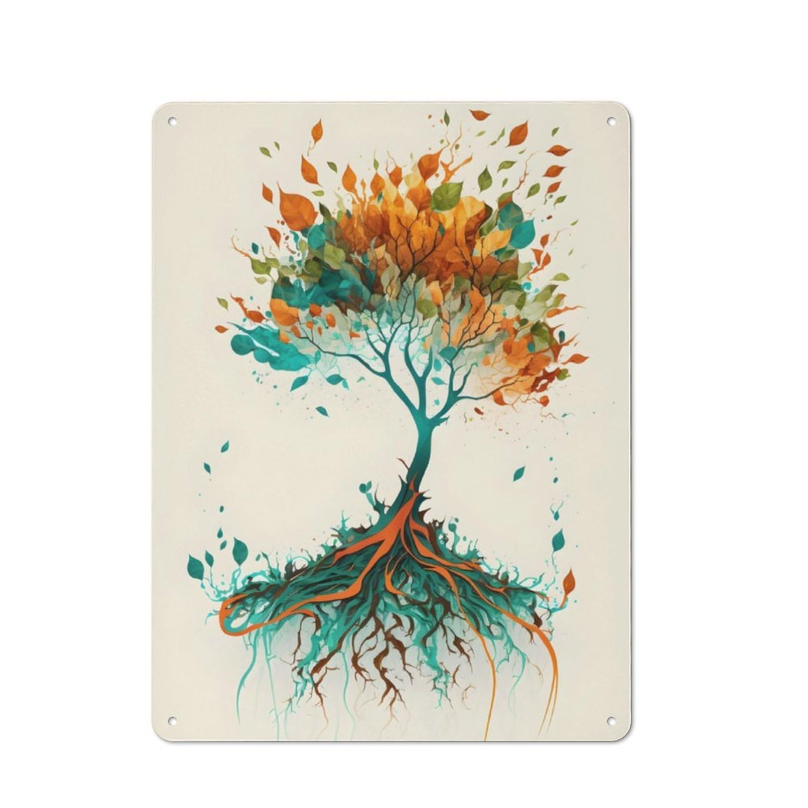 Junmoney Tree Watercolors 2 Retro-Style Metal Sign 40X30cm For Studio Or Craft Room, Gift For Studio Decor Lovers During The Christmas Season