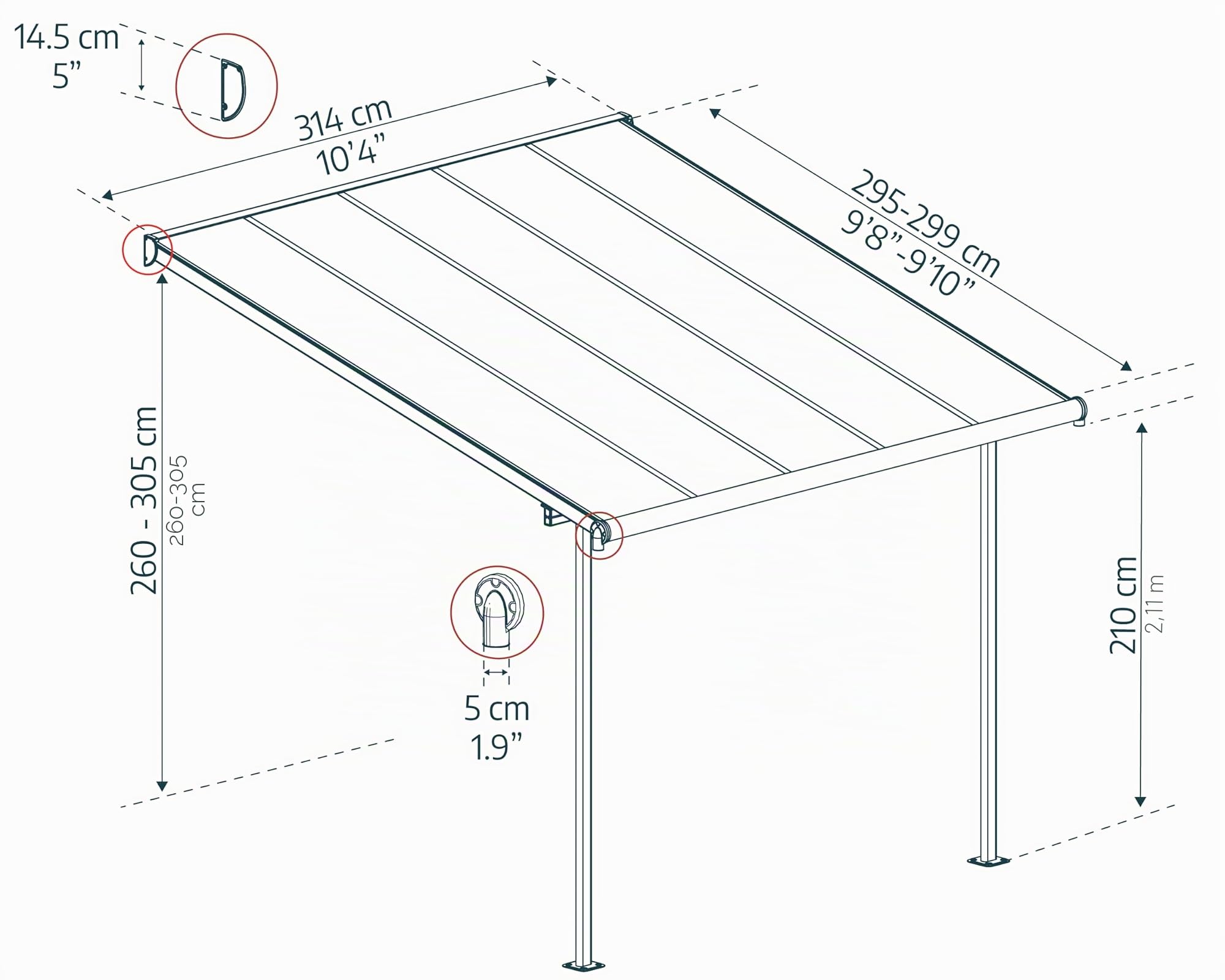 CANOPIA by Palram - Palram Capri Pergola Adossée Aluminium Et Polycarbonate 3x3, pour Couvrir Une Terrasse Toute L’année – Garantie 7 Ans (9.1m², Gris)