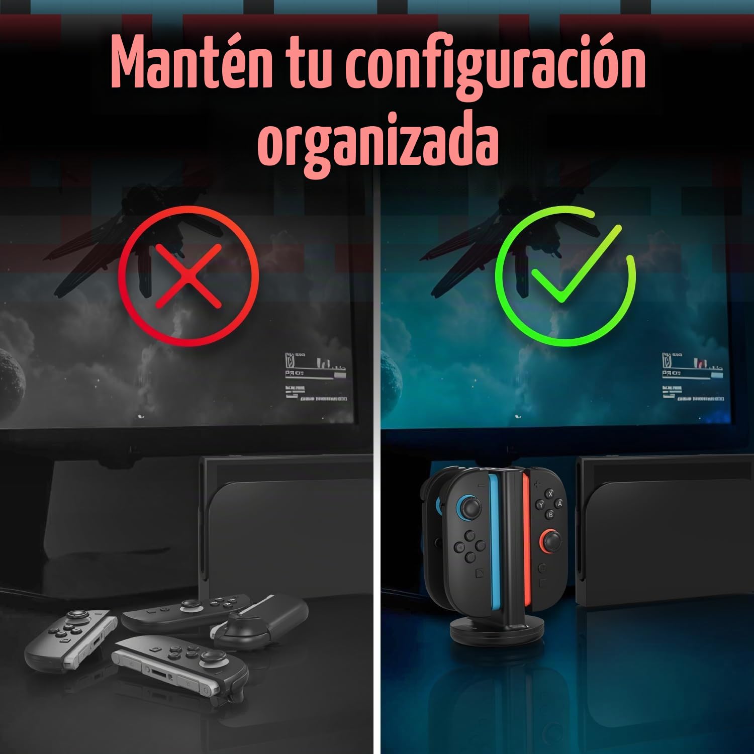 Fosmon Estación de Carga para Mandos Nintendo Switch 2 Joy-con – Carga Rápida 4 en 1 con Iluminación RGB (9 Modos) e Indicador LED – Cargador para Mandos Switch 2