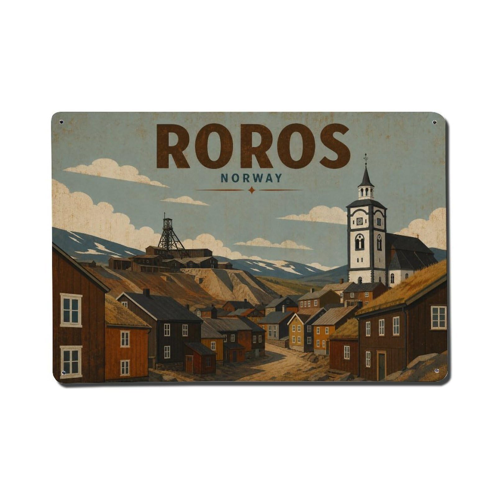 Vintage Travel Norway Roros Metal Tin Sign