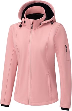 GGleaf Womens Fleece Lined Softshell Jacket Waterproof Hooded Warm Coat for Outdoor Hiking, Spring Fall Winter Rain Jacket