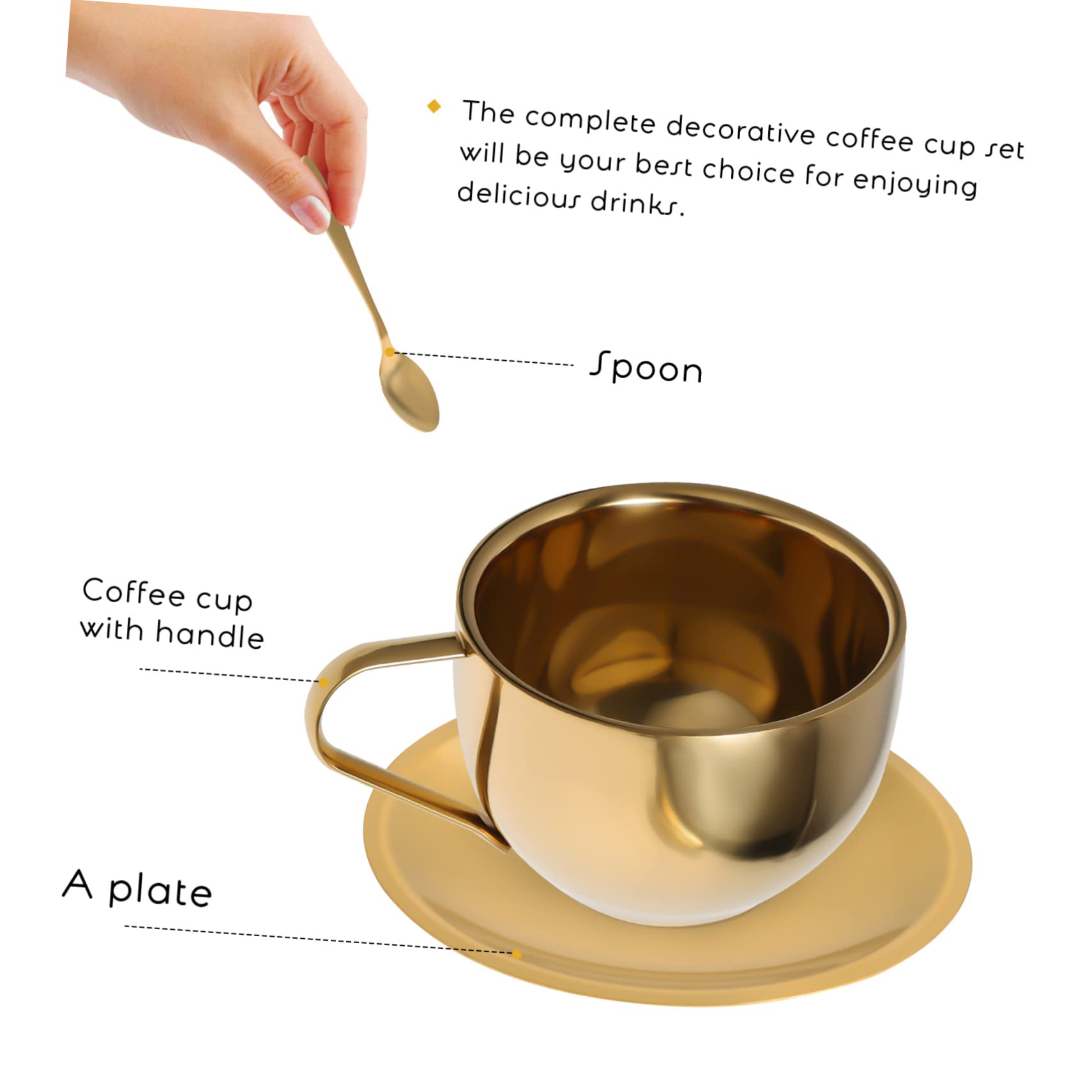 Set de 2 Tasses à Café en Acier Inoxydable 304 avec Soucoupe et Cuillère