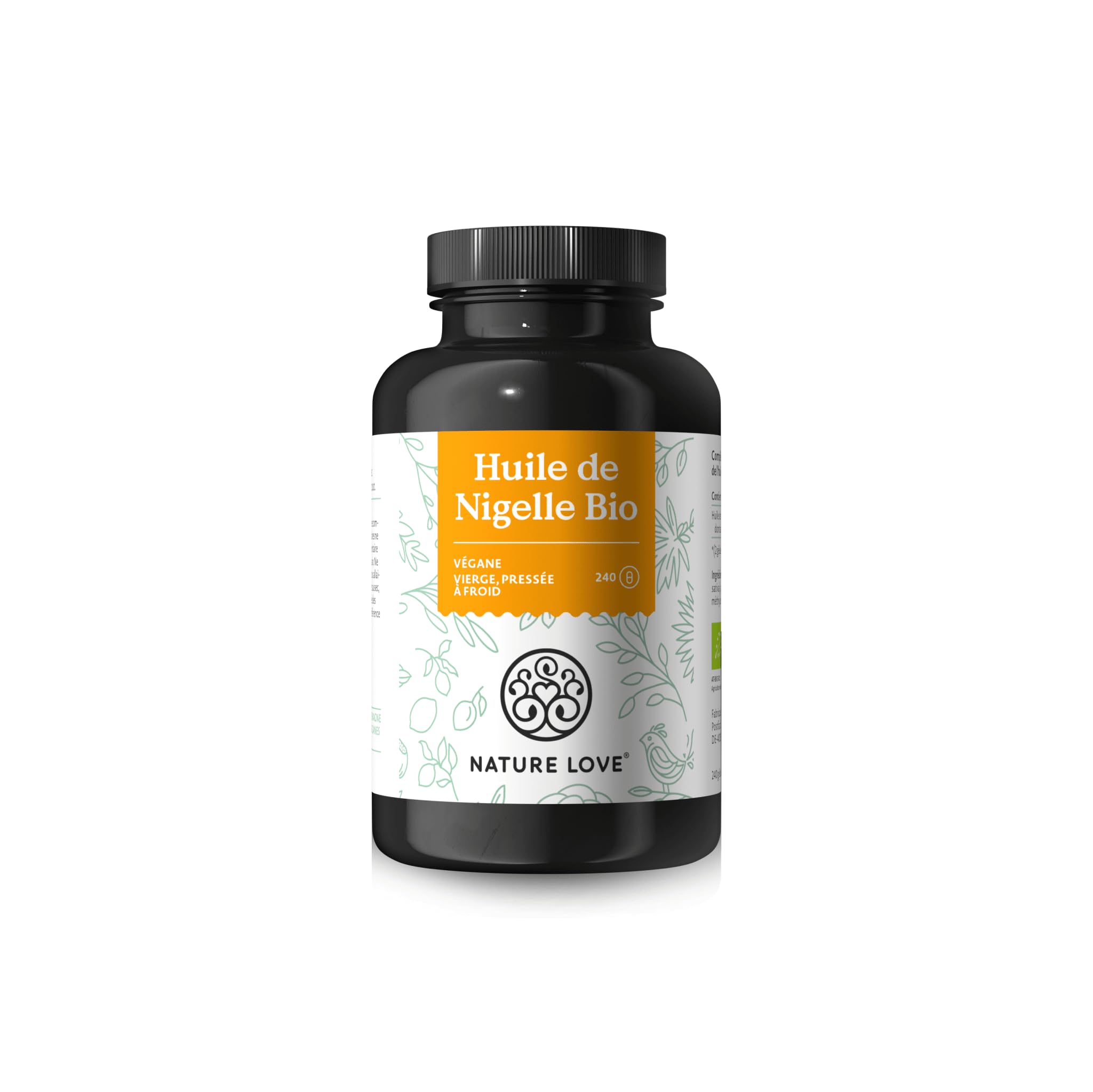 NATURE LOVE® Huile de Nigelle Bio - 240 gélules véganes - hautement dosé : 1000mg d’huile de nigelle égyptienne par dose journalière - dont 50% d’acide linoléique - contrôlée en laboratoire