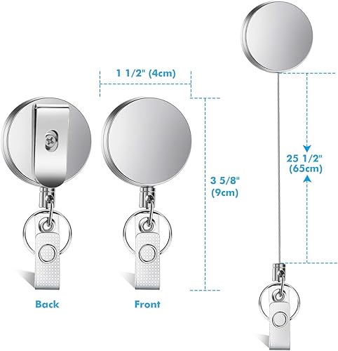 Miniatura 3 de Selizo 4 piezas de soporte retráctil para tarjetas de identificación, carretes de credenciales de alta resistencia, con clip de anillo para llavero