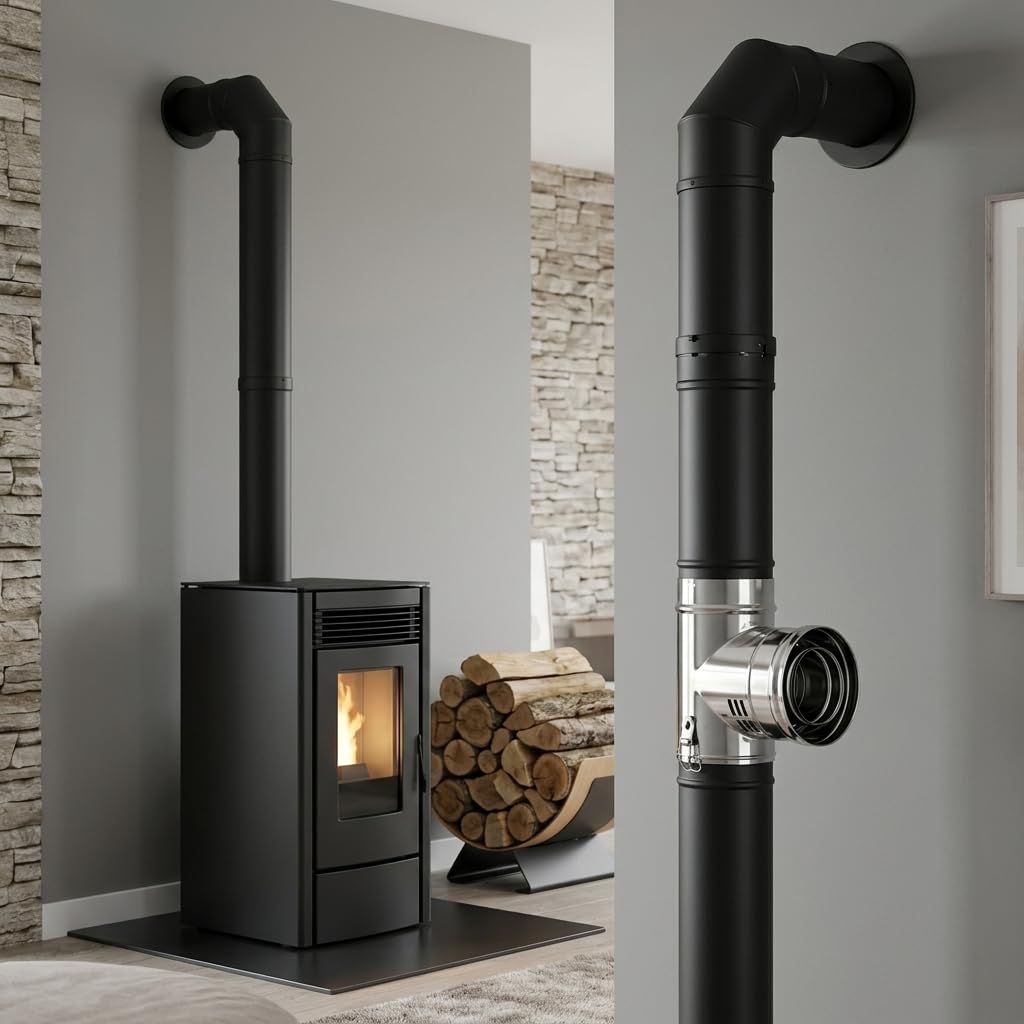 MAKA Codino Coassiale T 90 Femmina-Femmina FF Pellet Inox Ø 80/130 mm