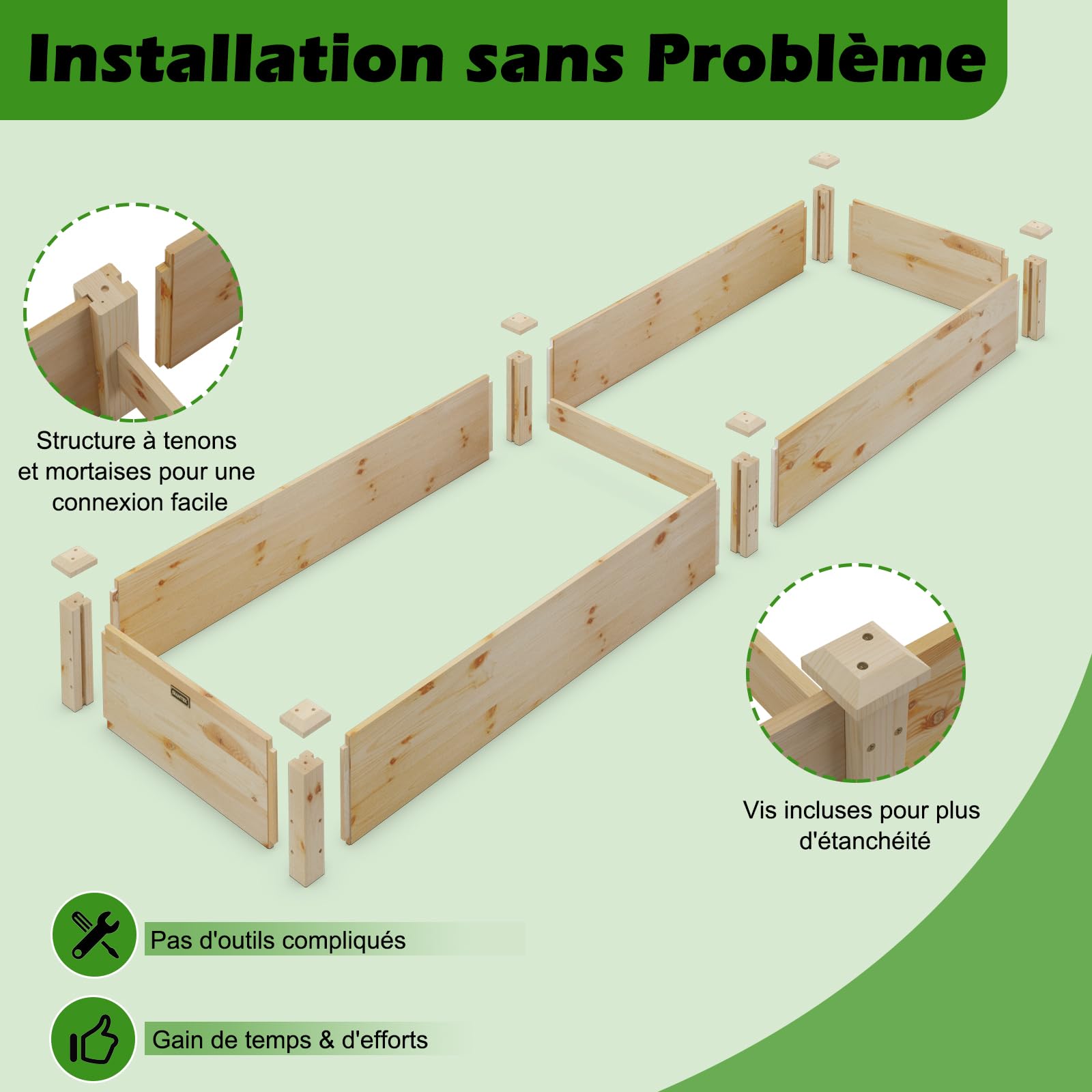 COSTWAY Jardinière Surélevée en Bois de Sapin à Base Ouverte (Naturel)