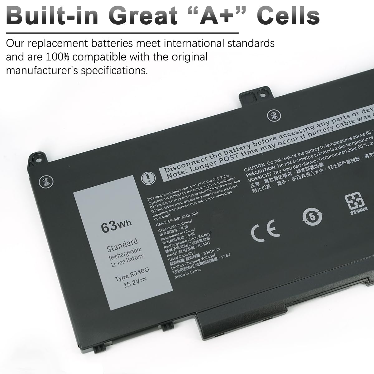 RJ40G Batteria per Dell Latitude 15 5520 Latitude 14 5420 Precision 15 3560 Series M033W 01K2CF 075X16 WY9DX P137G P137G001 P104F P104F001 0WK3F1 0M3KCN 4 Celle 15.2V 63Wh 3941mAh
