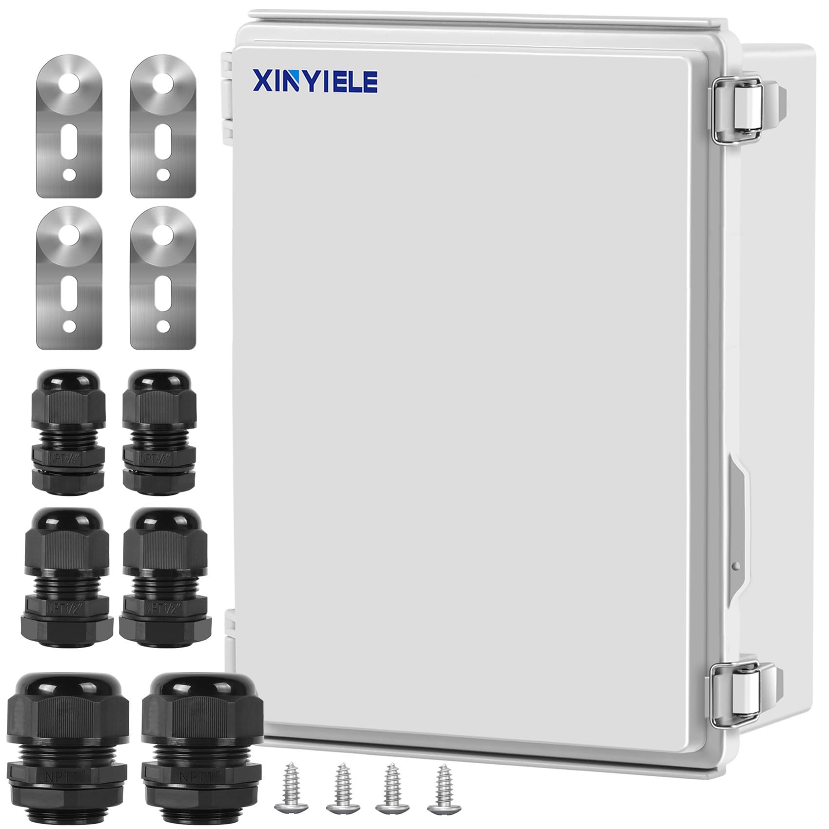 XINYIELE Waterproof Outdoor Project ABS Plastic Junction Box IP67 Weatherproof Dustproof Enclosure with Hinged Cover, Mounting Plate,Wall Brackets for