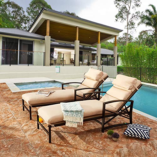 Image of LOKATSE Home Patio Chaise Lounge Chairs Set of 4 Outdoor Teslin Furniture Reclining Adjustable with Cushion and Soft Pillow for Pool,Deck,Yard