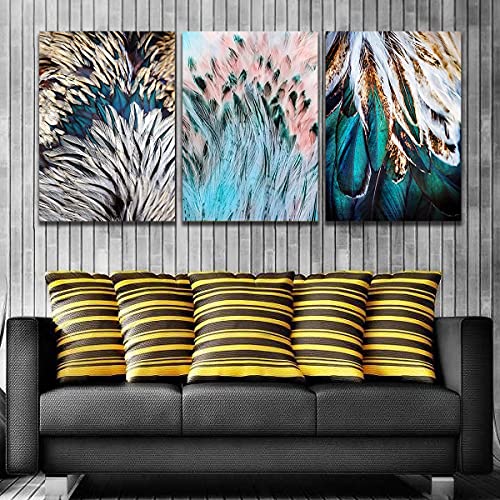Décoration murale salon moderne triptyque tableau abstrait plume chambre à coucher - 4