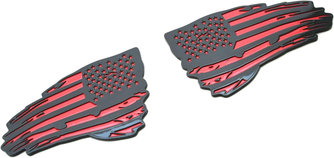 Pair Set American Flag Car Emblems USA Wavy Flag Decal 3D Sticker Bumper Gift Patriotic American (Black Red)