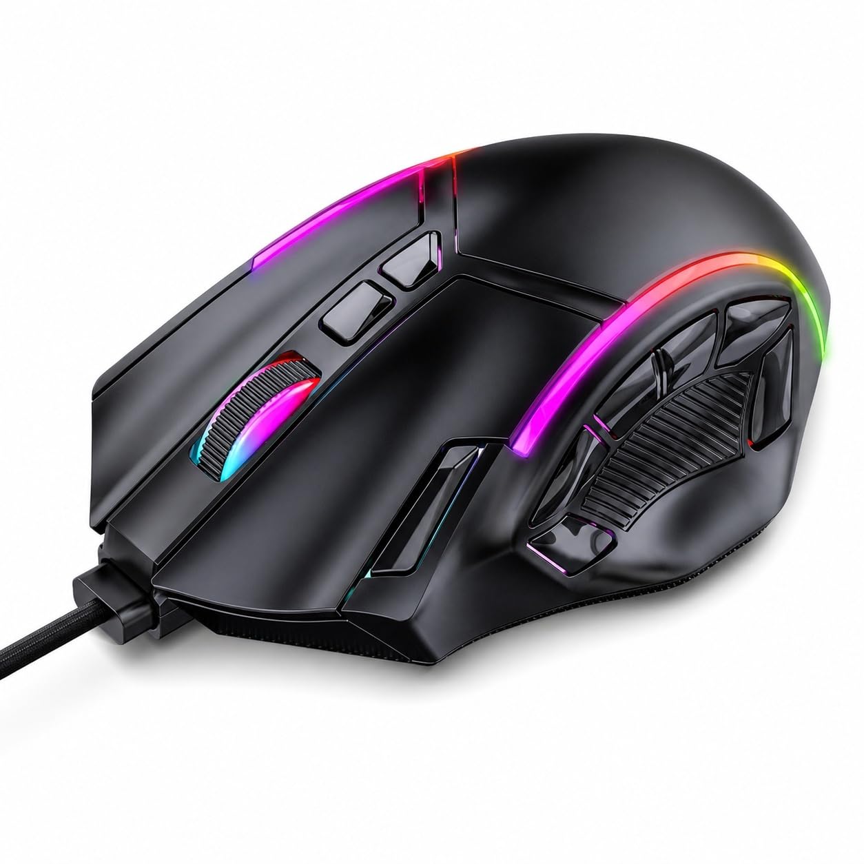 Elprico Mouse da Gioco RGB, Mouse da Gioco Cablato 12800 DPI con 12 Pulsanti Macro e 6 Livelli DPI, Mouse da Gioco Ergonomico, Accessori di Ricambio per Computer