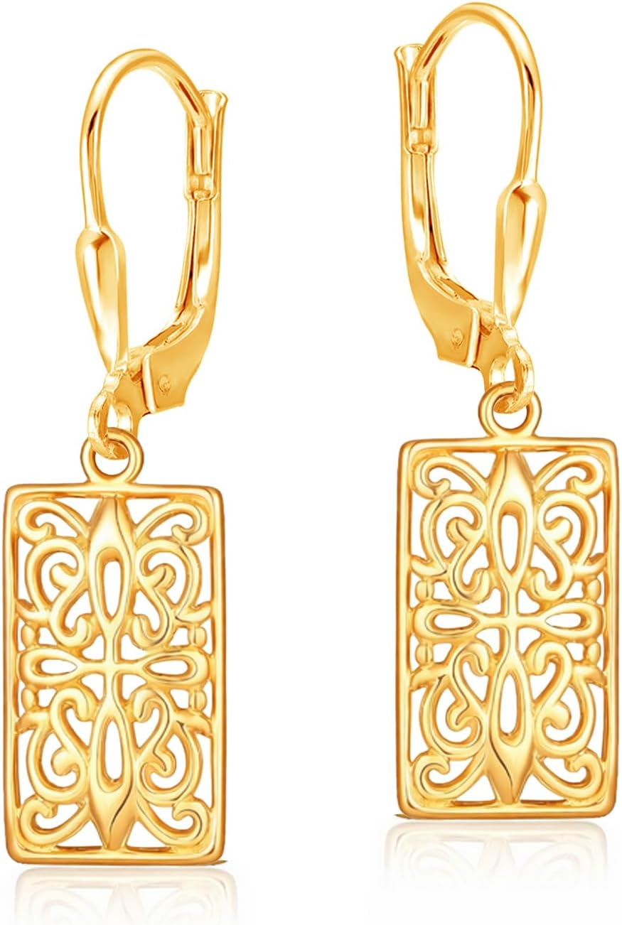 LeCalla 925 Sterling Silver Filigree Dangle Earrings for Women | Gold, Rose Gold & Rhodium Plated Diamond-Cut Filigree Drop Earrings | Lightweight Earrings Jewelry Gift
