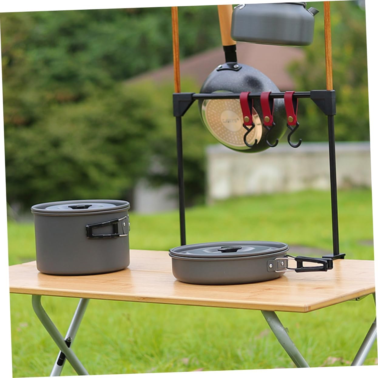 Mikikit 1set Portable Camping Storage Rack Lightweight Desktop Hanger for Outdoor Use Easy to Install Lantern Stand Black Camping Accessories for Hiking and Fishing