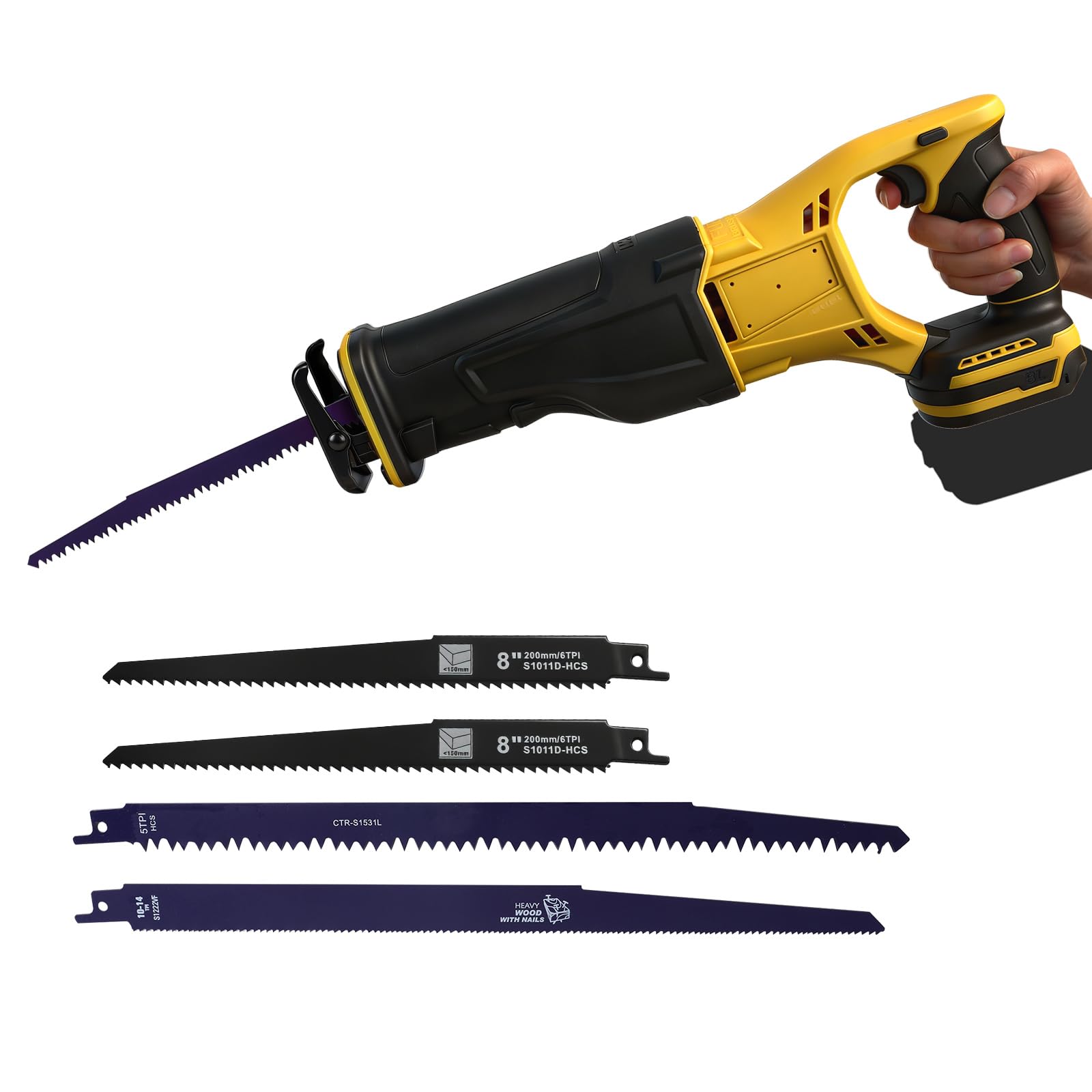 Cordless Reciprocating Saw Compatible with Dewalt 18V/20V, Brushless Electric Saw 3500RPM Variable Speed with 4 Blades for Woods Metal PVC Cutting (No Battery) (Yellow, for Dewalt)