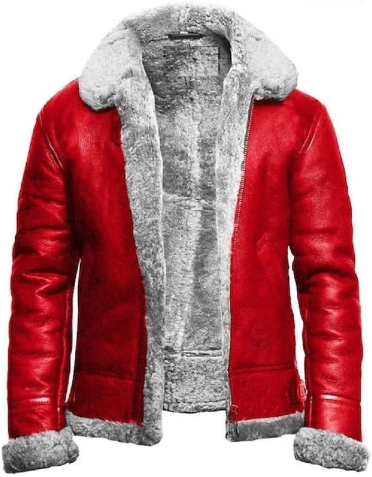 Mens B3 Brown Faux Fur Shearling Aviator Flight Pilot Bomber Lambskin Genuine Leather Jacket