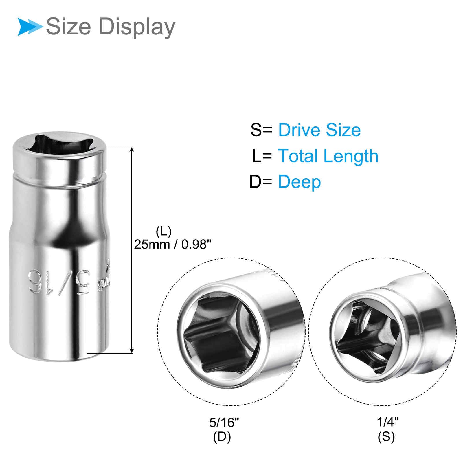 CoCud 6-Point Socket, 1/4" Drive 5/16" Deep, Polished Chromed CR-V SAE Standard Shallow Impact Socket - Image 2