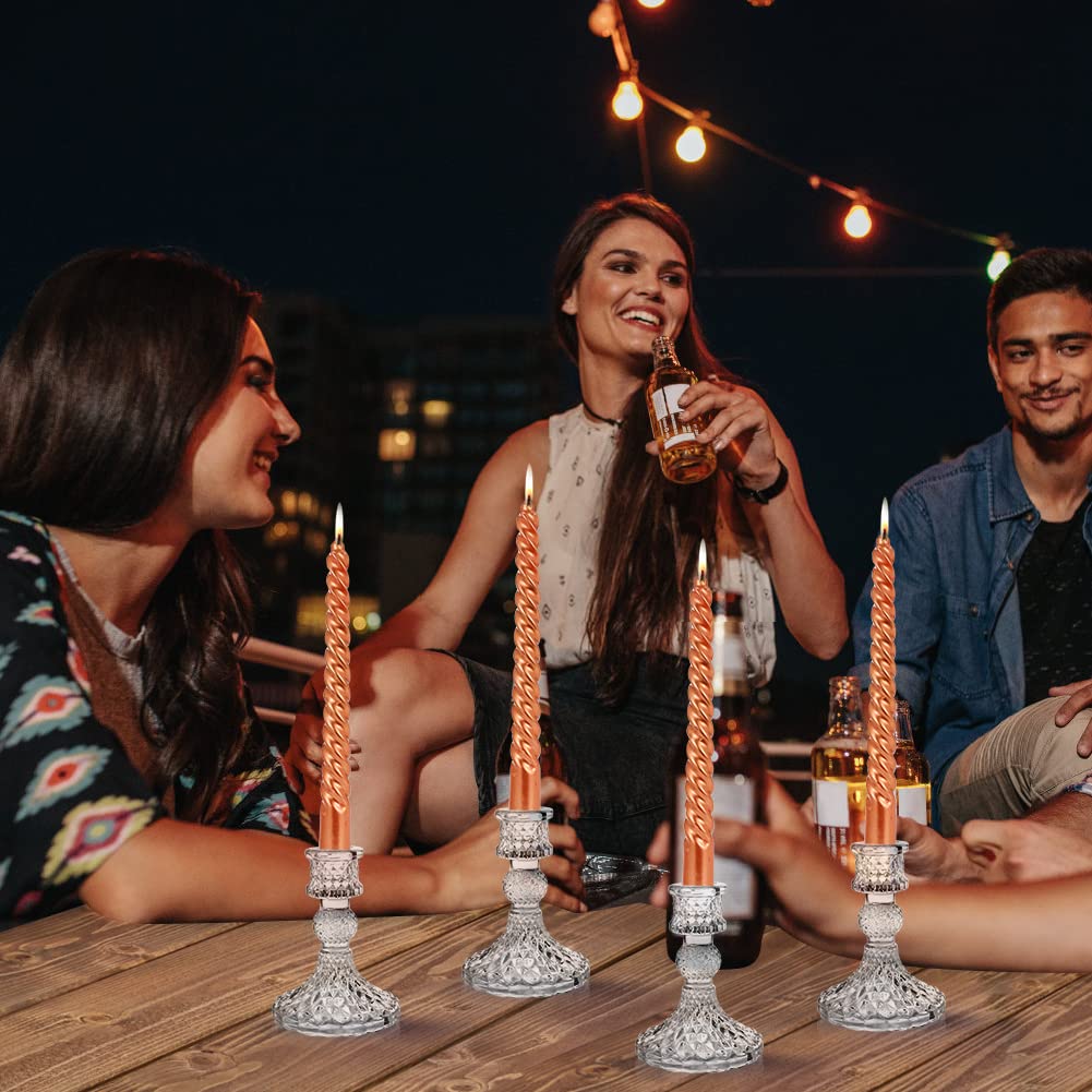 Glass Candlestick Holders Set 12Pcs, 4" Taper Candle Holders, Clear Glass Candle Holders for Wedding, Festival, Party & Festival Decor