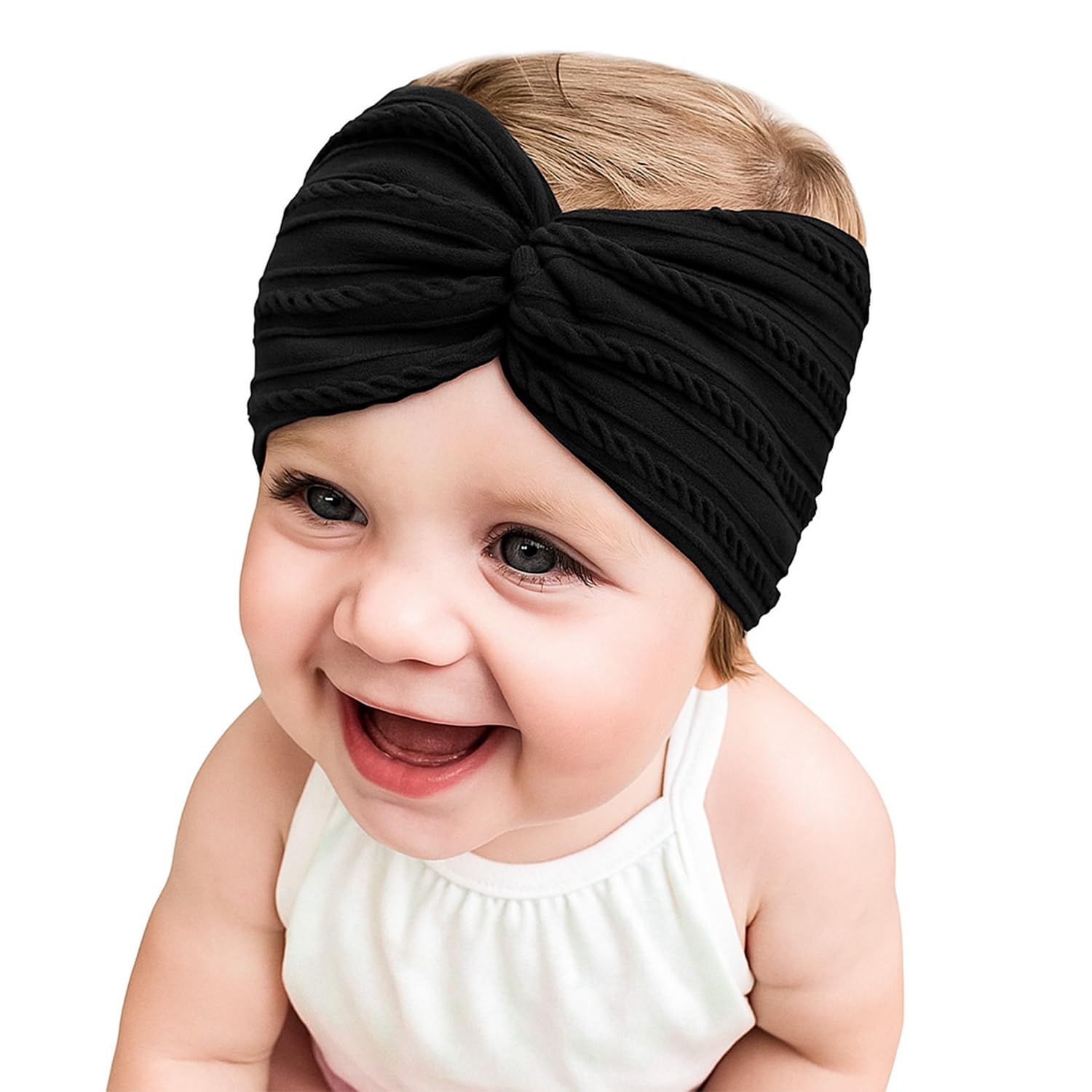 SYGA Baby Headband Nylon Soft Stretchable Bow Hairbands For Newborn Infant Toddler Kids 0-3 Year (Black)