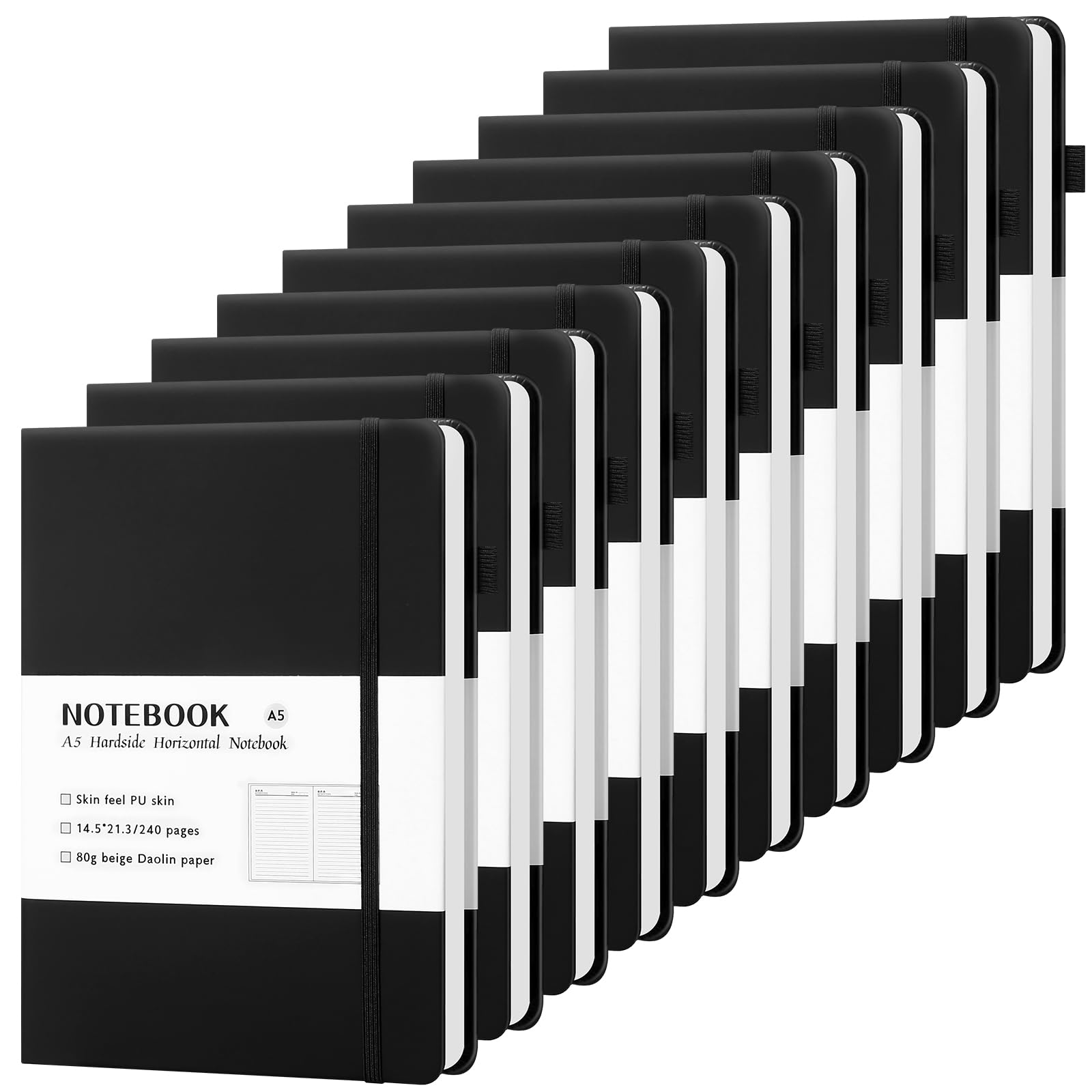 Carnets de notes lignés A5 VZZNN en cuir synthétique, lot de 10 classiques pour le travail - 8