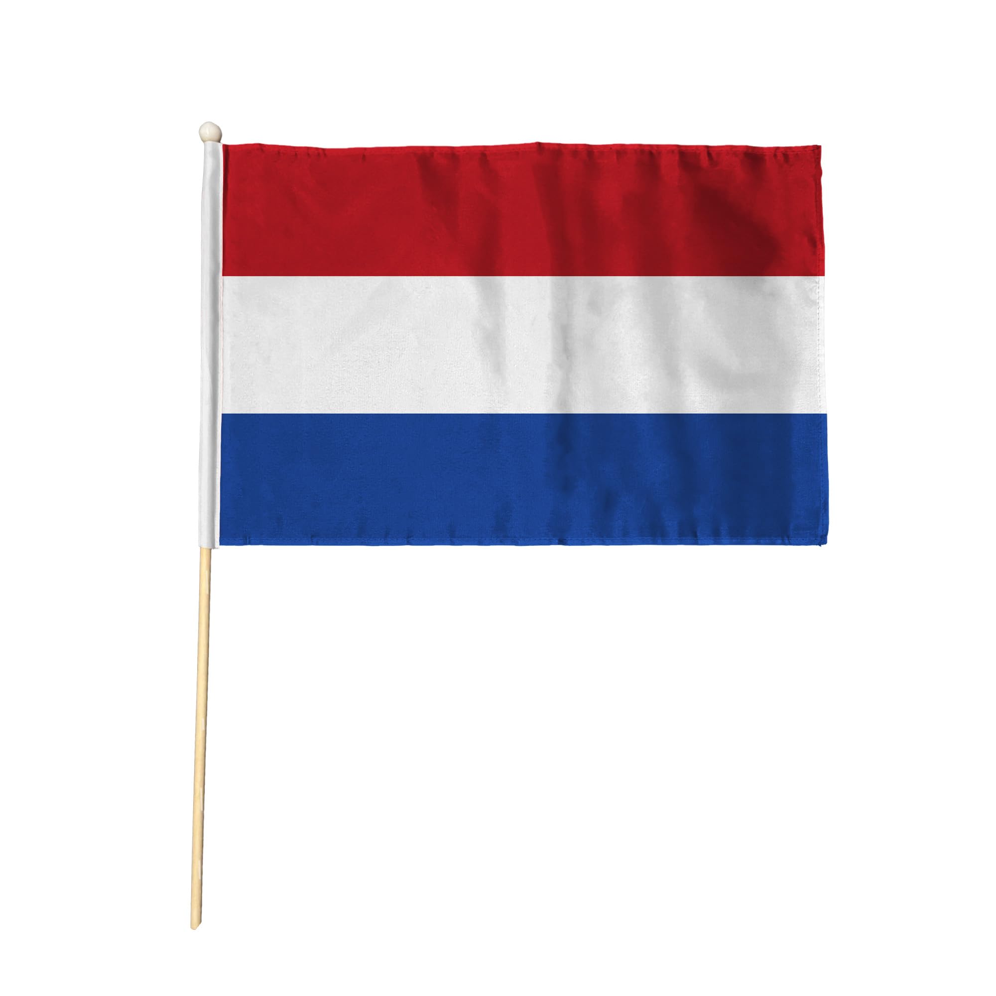 Flagtex Netherlands Pack of 2 Hand Waving Flag (18x12 Inch Large) - Premium Wooden Stick Hand Flag Big Size Natural Wood Pole European Red White Blue Horizontal Stripes Dutch Flag — image 1