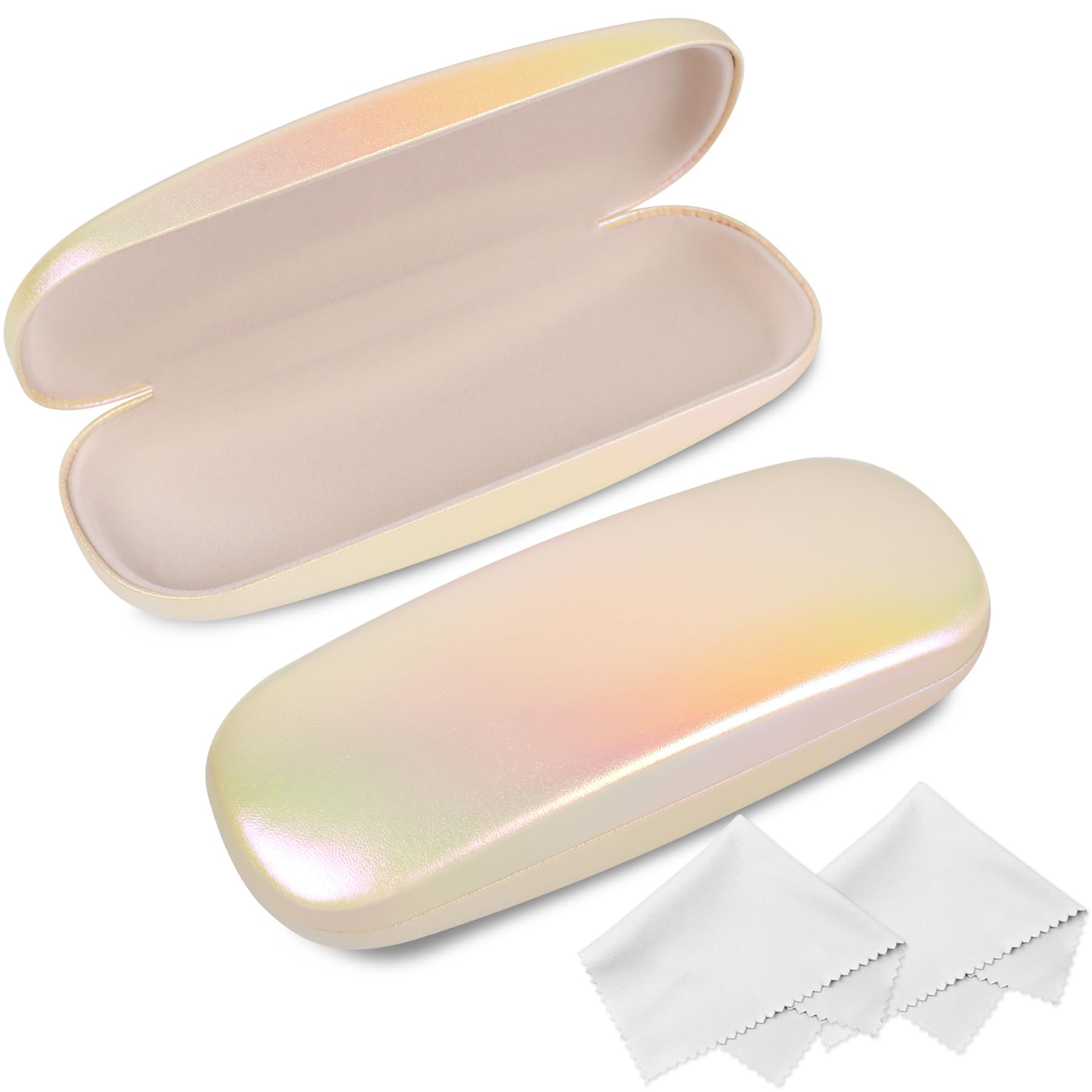 Joyberg Glasses Case, 2 Pack Eyeglass Case with Cleaning Cloth, Sparkling Shiny Glasses Case Hard Shell Fits Most Glasses (Yellow), Yellow, 2 PCS