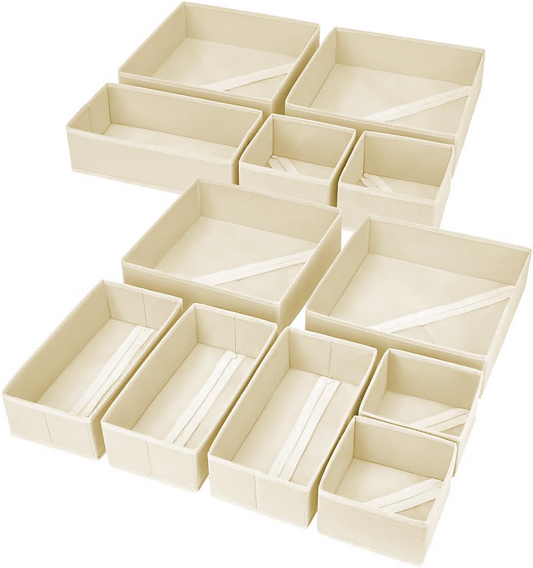 Homsorout Kleiderschrank Schrank Organizer - 12er Set Schubladen Organizer Kleidung Baby, Faltbare Aufbewahrungsbox Stoffboxen Aufbewahrung für kommode, Socken, BHs, Beige
