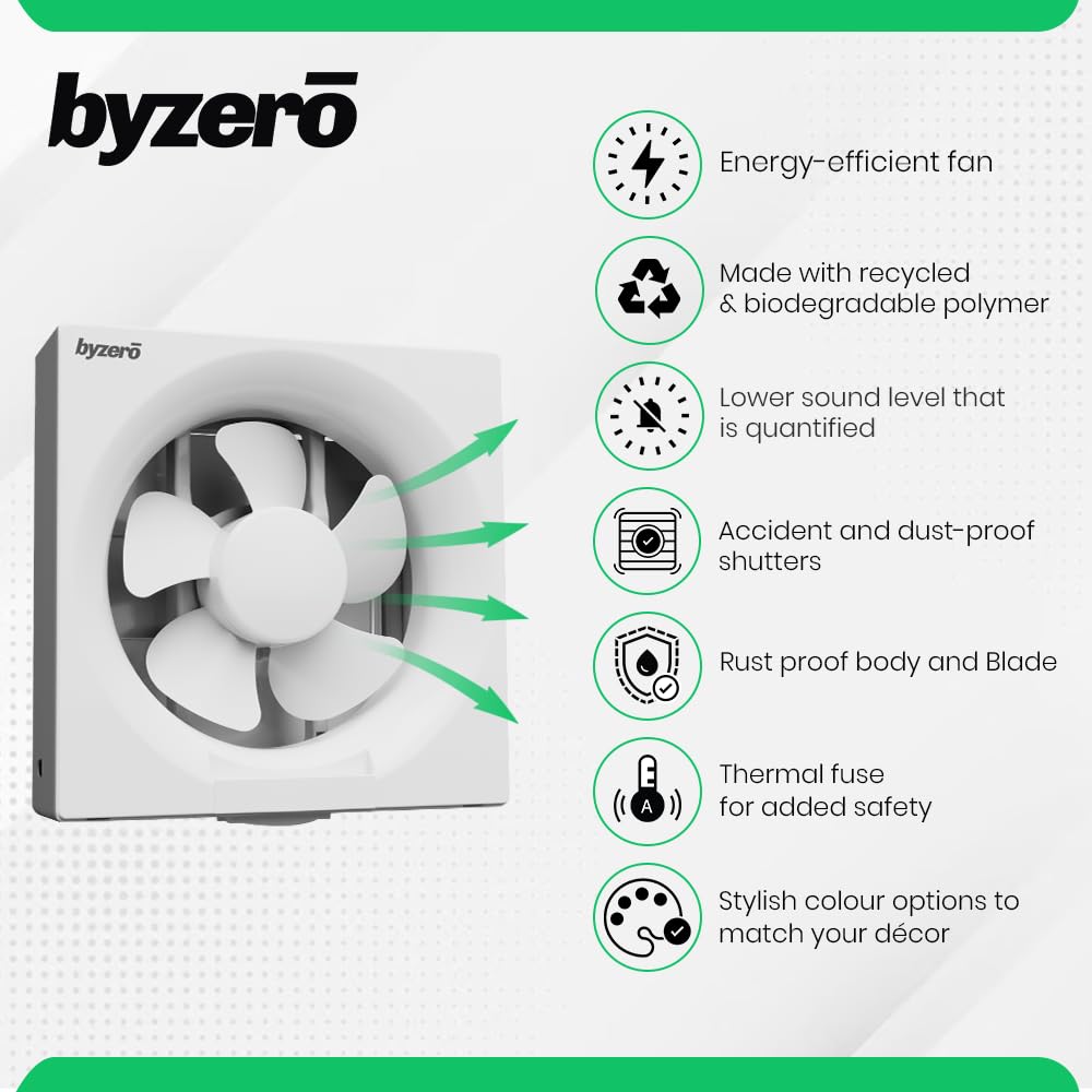 BYZERO Exhaust Fan 8 Inch for Kitchen, Bathroom, Office, Toilet Ventilation Fan, Strong Air Suction, RPM - 1300, 2 Yrs warranty, Cut Out 245mm - Bright White (Pench) 2