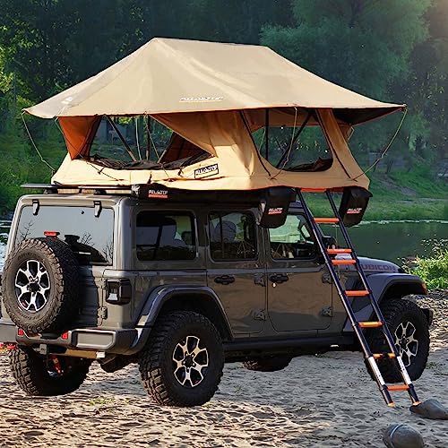 ALL-TOP 2-3Person Rooftop Tent with Rainfly & Ladder, High Density Foam Mattress, 600D Cover & 420D Waterproof Rainfly (7.9ft x 4.6ft)