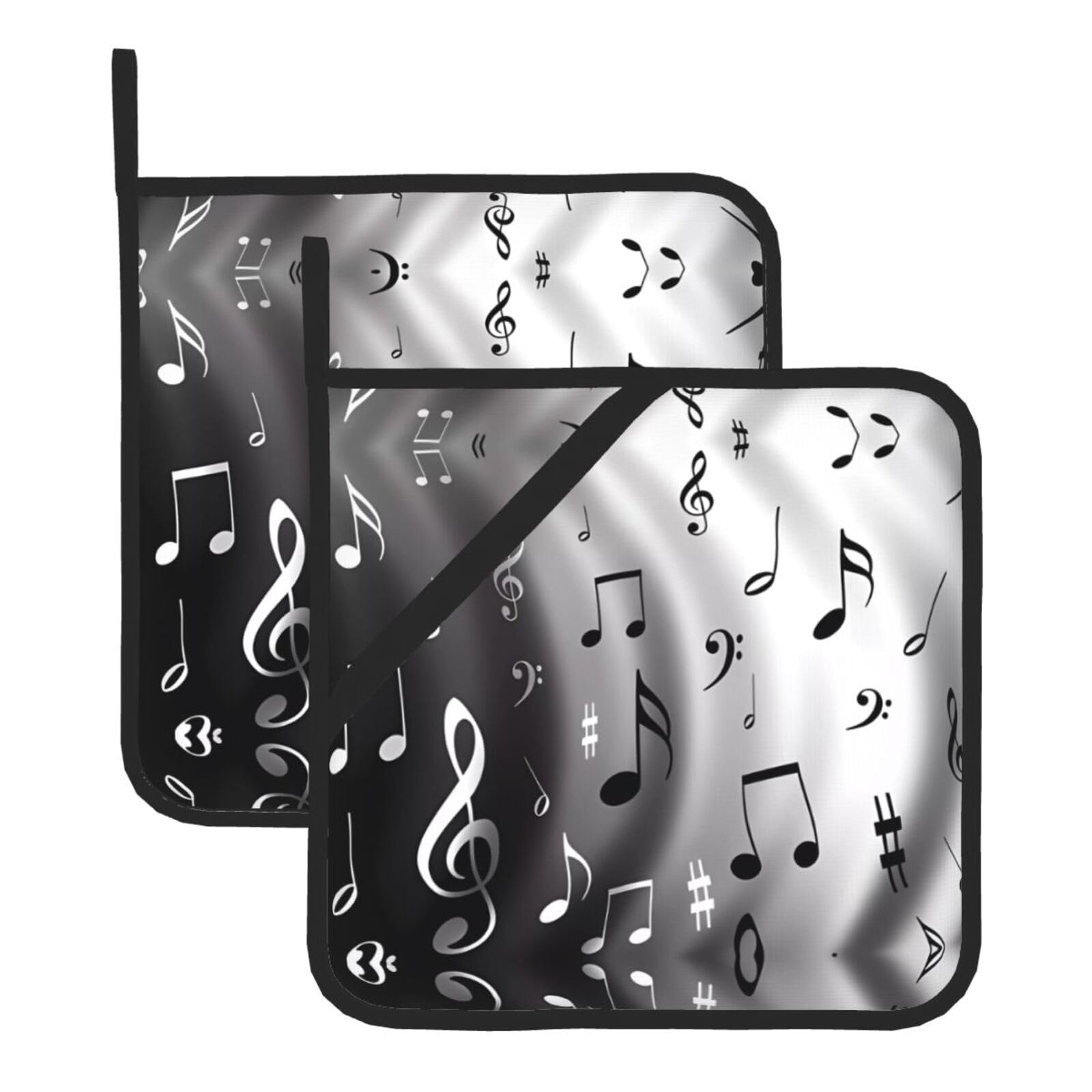 WHJSSF music Prints Square Pot Holders - Heat Resistant Kitchen Trivets 2-Pack - Waterproof Covers for Hot Dishes, Oven & Grill with Hanging Loop