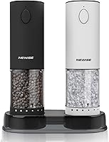 Newise Electric Salt & Pepper Grinder Set - Rechargeable USB-C, 6-Level Coarseness, LED Light, 95ml Large Capacity Stainless Steel - Black/White