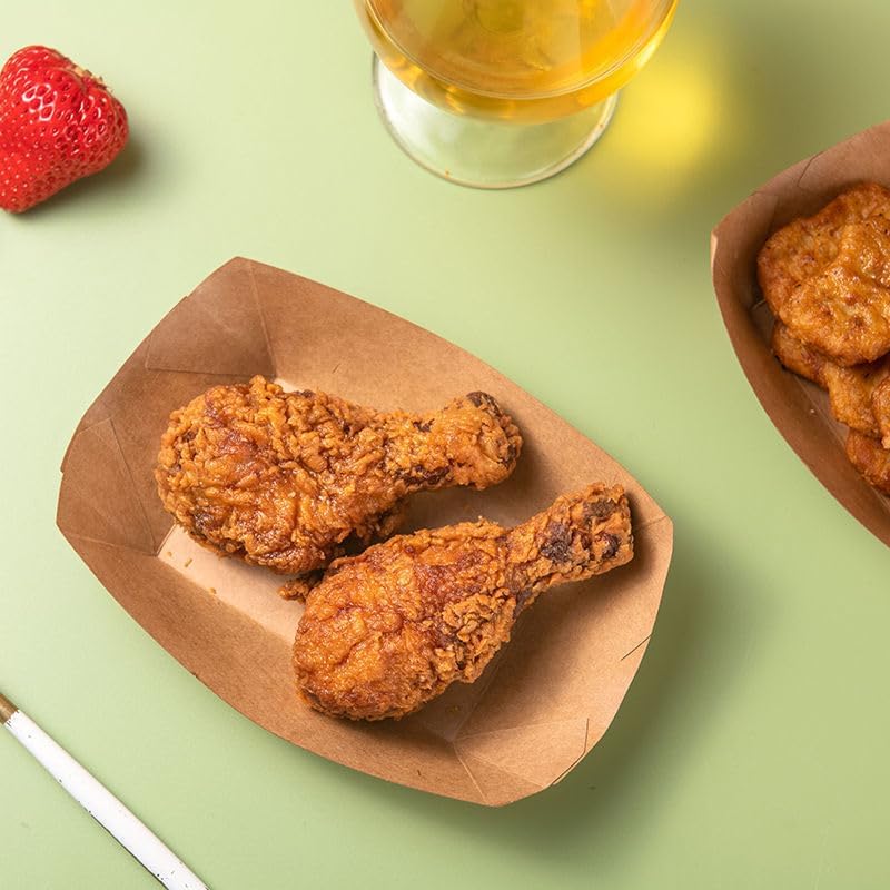 Miniatura 9 de Paquete de 100 bandejas de papel kraft de 2 libras, bandejas de comida de alta resistencia, desechables para papas fritas, nachos, resistentes a la