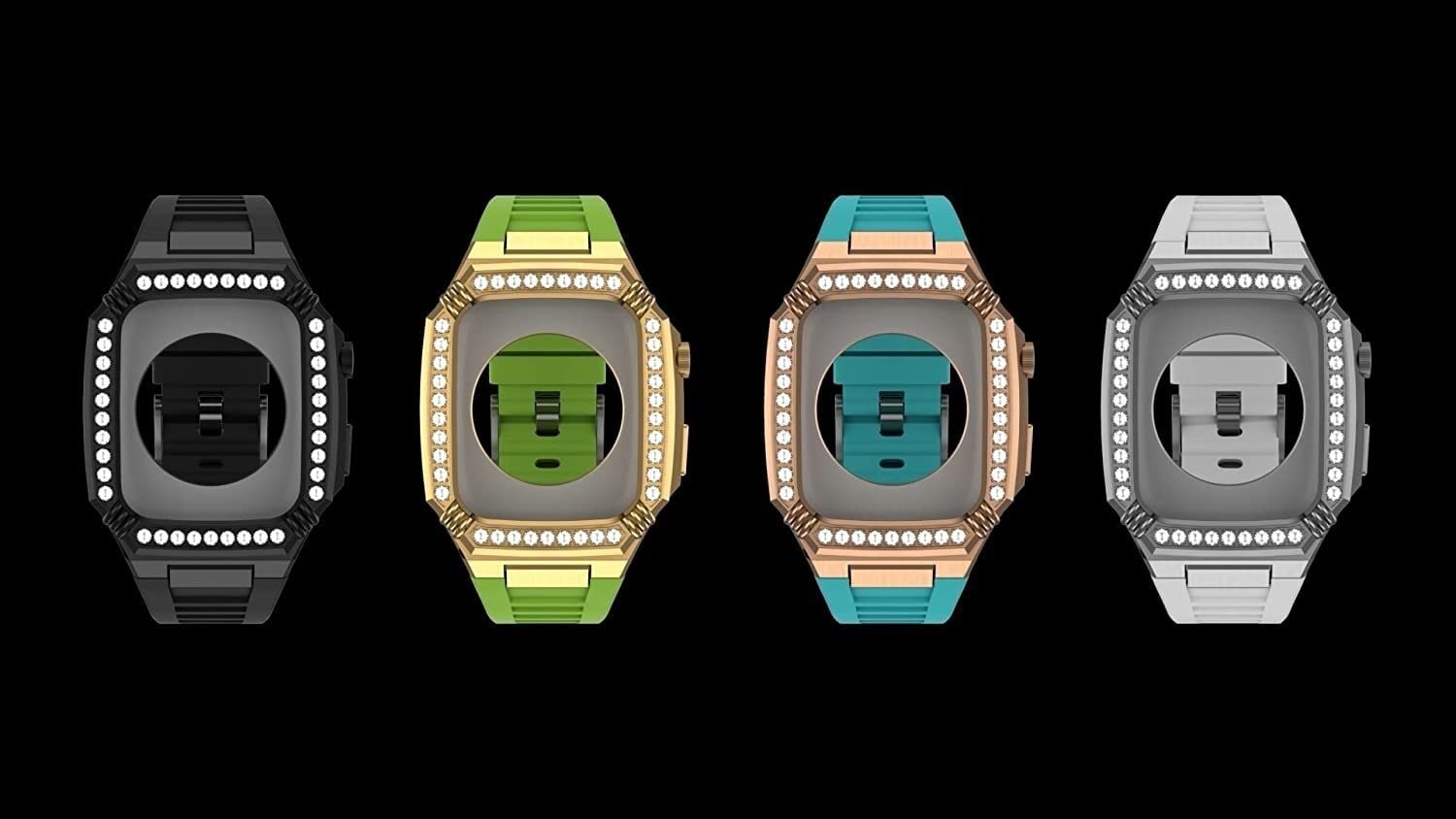 Renewed Etui do zegarka premium ze stali nierdzewnej, silikonowy pasek do zegarka, do Apple Watch 45 / 44 mm, Mod Kit, galwanizowane etui, silikonowy pasek do zegarka, do zegarka serii 8, 7, 6,