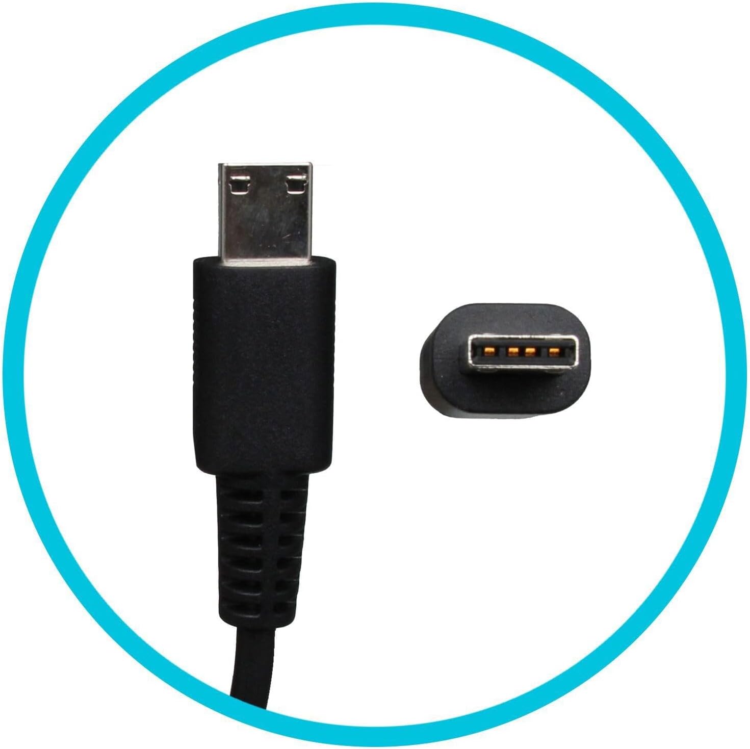 Close-up of the square-shaped power connector for the laptop