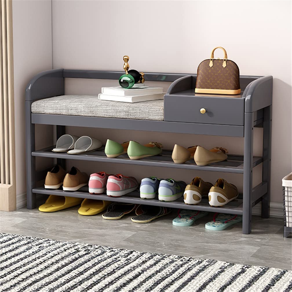 Cómoda solución de almacenamiento acolchada y zapatero de madera con asiento para el orden diario