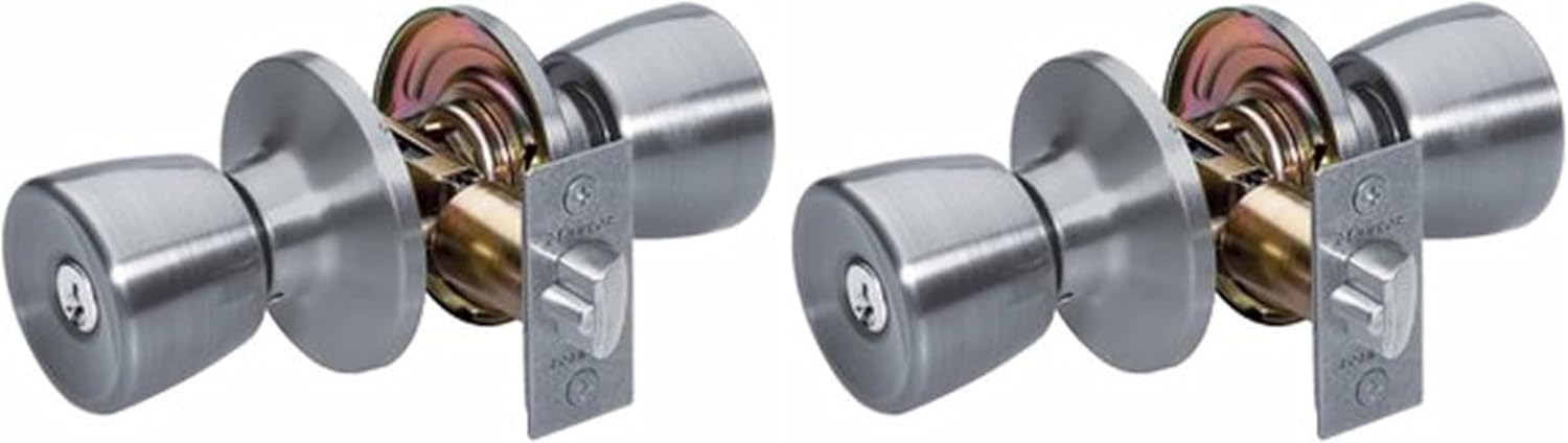 Master Lock TUO0115 Tulip Door Knob with Lock, Satin Nickel (Pack of 2)