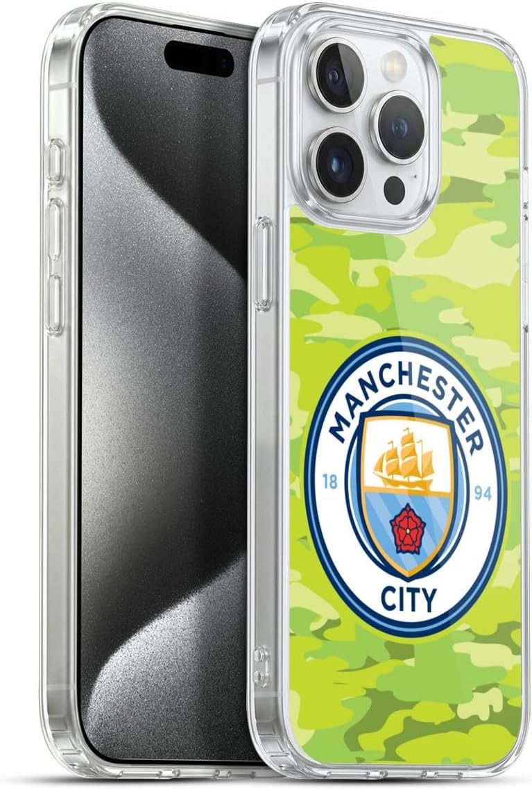 Head Case Designs Officially Licensed Manchester City Man City FC Club Badge Camou Gel Case [Military Grade Protection] Compatible with Apple iPhone 17 Pro