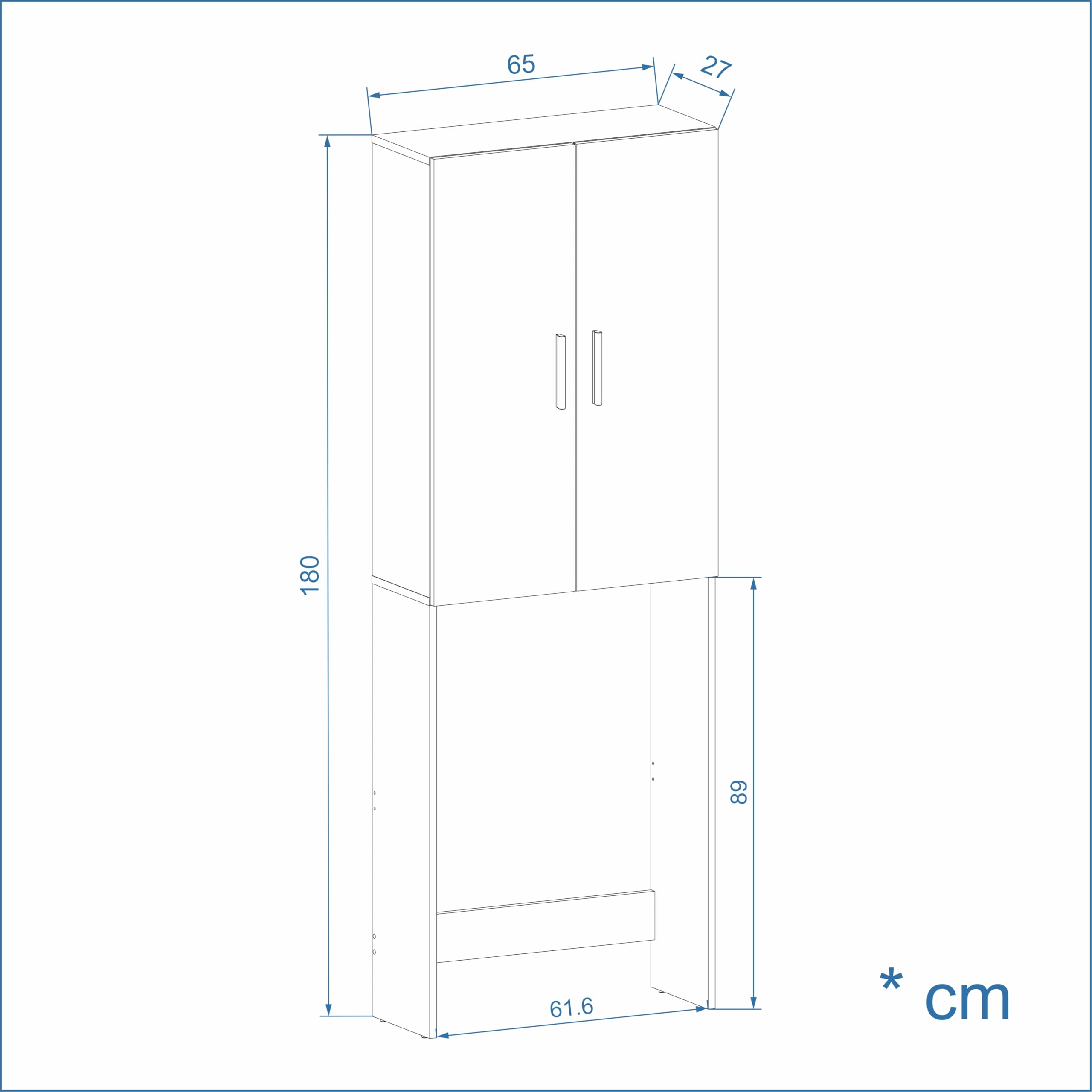 Komto Gizmo Meuble Machine à Laver – Blanc, Meuble Salle de Bain Rangement, Armoire au-Dessus du Lave-Linge, Armoire pour Machine à Laver | 65 x 180 x 27 cm (LxHxP)