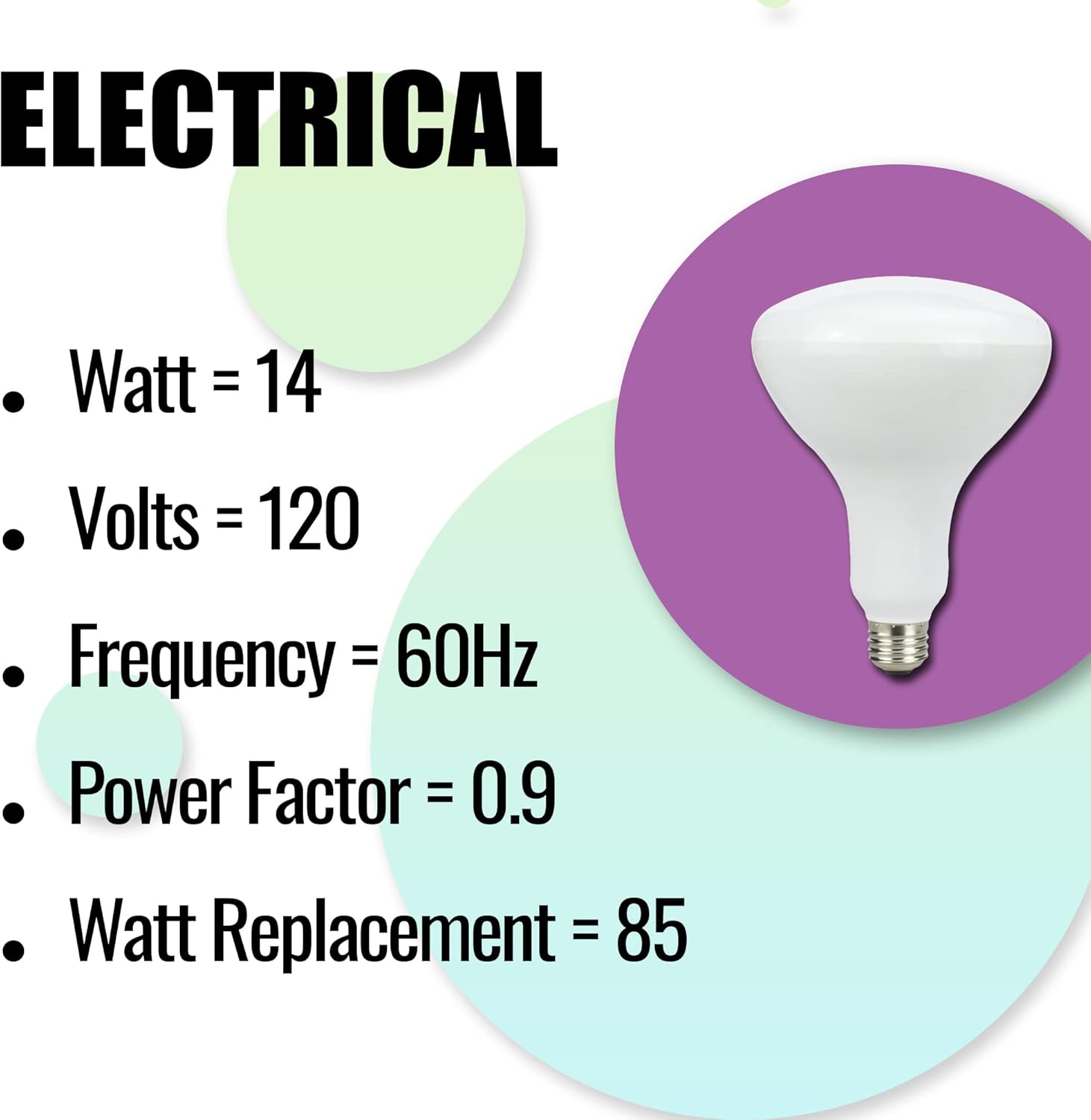 Pack of 6, BR40 LED Bulb, 14W=85W, Dimmable, 80 CRI, 5000K Bright White, 1100 LM, E26 Base, 25,000 hr Lifetime, Indoor Flood Light for Home or Office Space