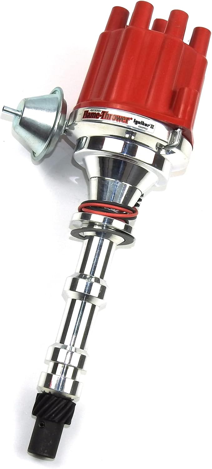Pertronix D101701 Flame-Thrower Plug and Play Vacuum Advance Red Cap Billet Electronic Distributor with Ignitor II Technology for Chevrolet 409